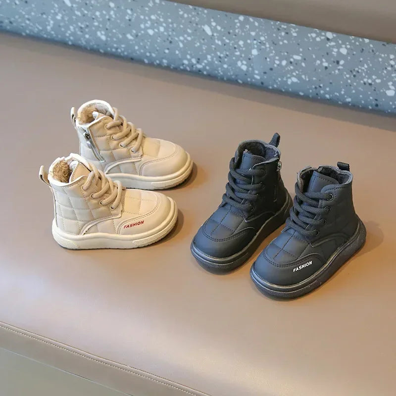 Winter Elegant Children Snow Boots Boys Girls Soft Warm Short Boot with Thick Fur Little Kids Cotton Shoes Cute Baby Boot H08104 kids_shoes