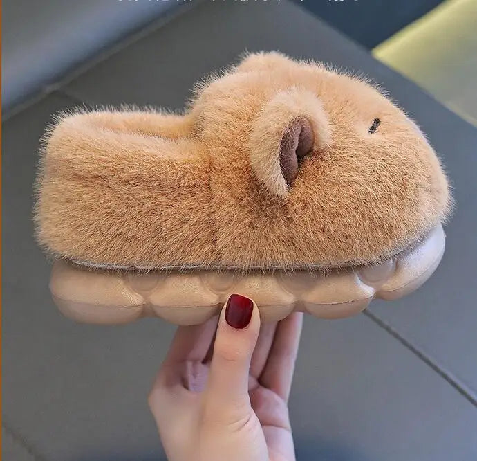 Capybara Winter Cartoon Parent-child Cotton Shoes Warm Plush Slippers Children's Anti Slip Platform Women Indoor Warm Home Shoes kids_shoes