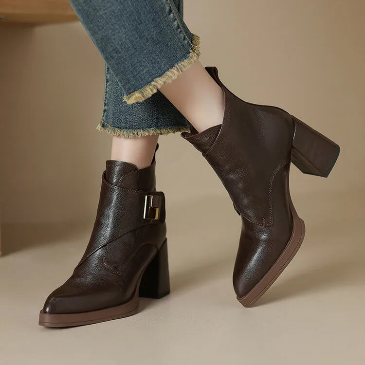 NEW Autumn/Winter Women Boots Genuine Leather Shoes for Women Pointed Toe Chunky Heel Shoe High Heel Modern Boots Platform Shoes boots_platform