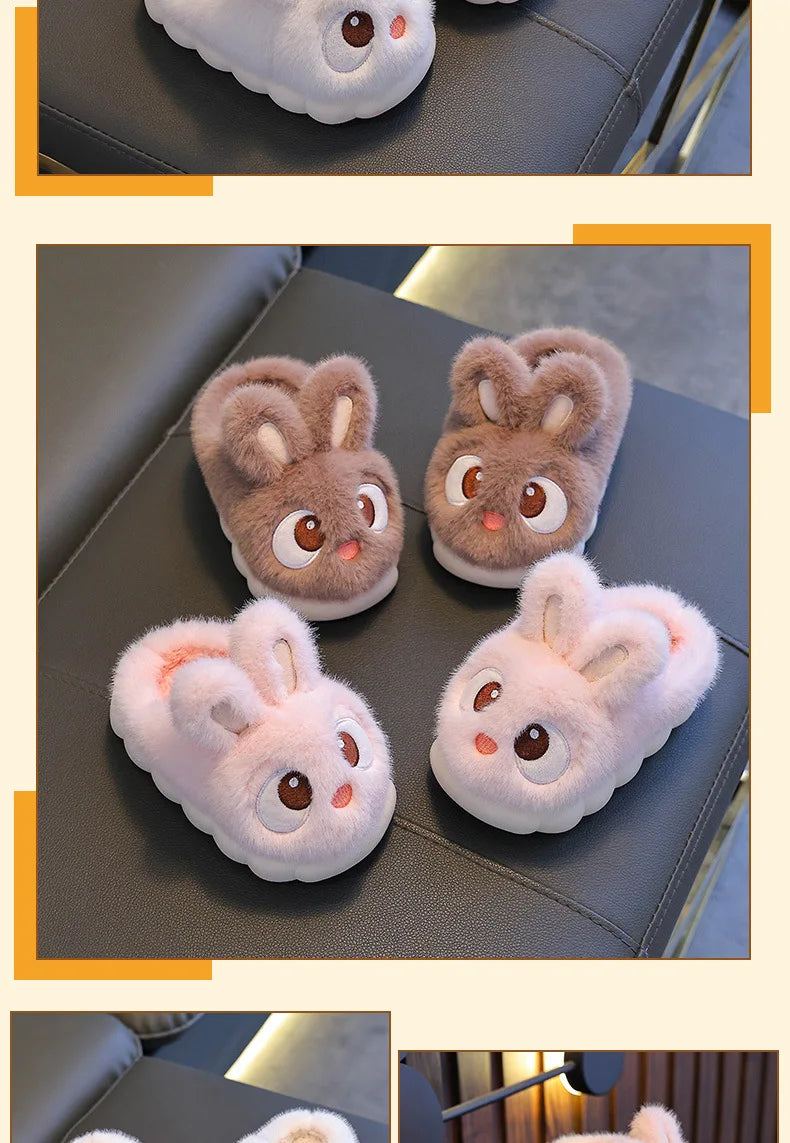 Winter Children's Cotton Shoes 2025 New Cute Rabbits Warm Plush Girls' Slippers Faux Fur Anti Slip Flat Boys' Home Slippers kids_shoes
