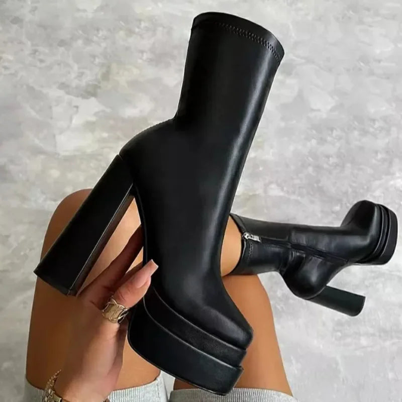 Designer Woman Shoes 2025 New Fashion Platform Boots Ladies High Quality Luxury Women Leather Boots Women Super High Heels Boots boots_platform
