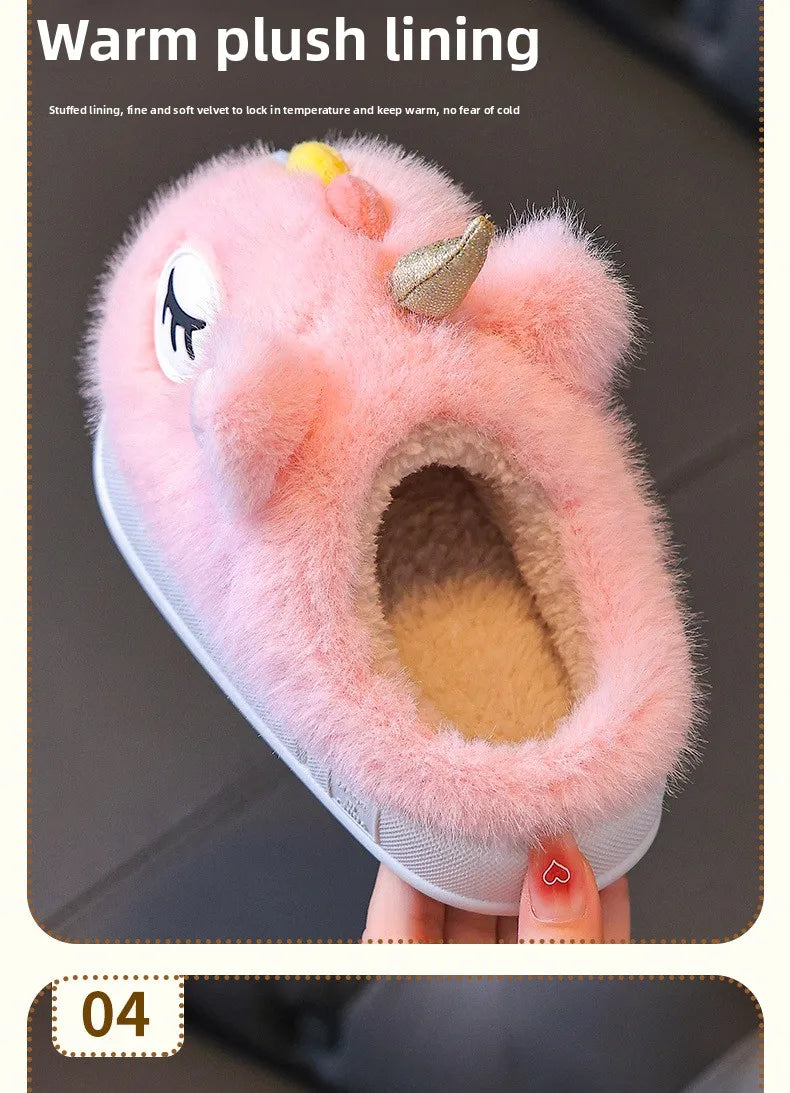 2025 New Winter Kids Plush Slippers Cartoon  Children's Indoor Slides Non-Slip Soft Mule Girls Boys Warm House Cotton Shoes kids_shoes