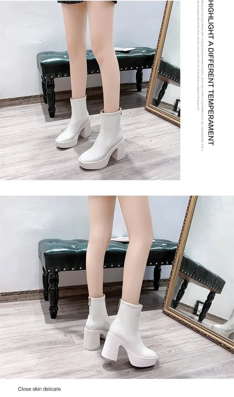 2025 New Platform Women Ankle Boots Leather Fashion High Heels Shoes Trend Designer Classic Chunky Pumps Goth Winter Botas Mujer boots_platform