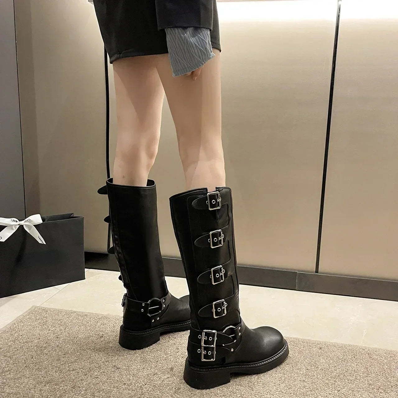 Woman Boots Knee High Platform Elegant Low Heel Trend Punk Gothic New Rock Leather Fashion Women's Shoes Motorcycle Footwear boots_platform