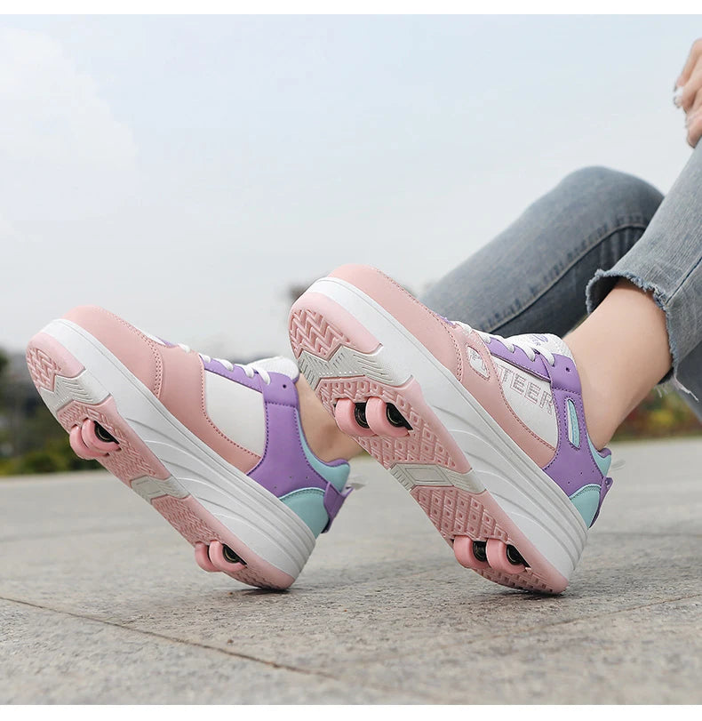 Fashion Double Row 4-Wheel Skates Roller Shoes with Wheels Dual-Purpose Roller Sneakers for children and adults kids_shoes