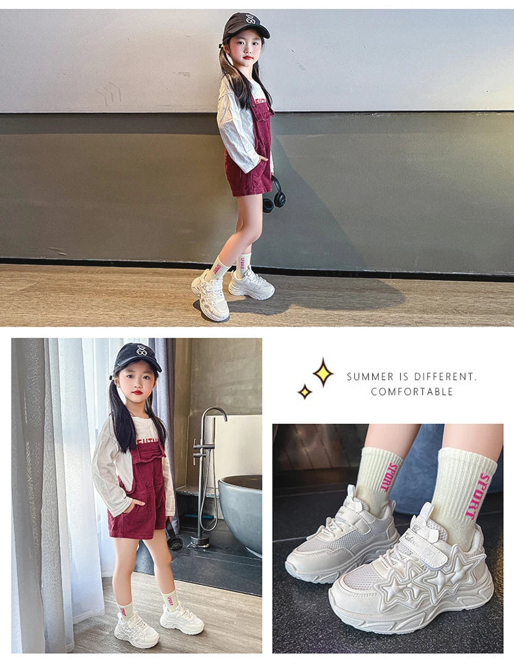 Children Casual Shoes for Girls Fashion Classic with Stars Girls Sports Running Sneakers Breathable PU + Rubber Anti-skid Soft kids_shoes