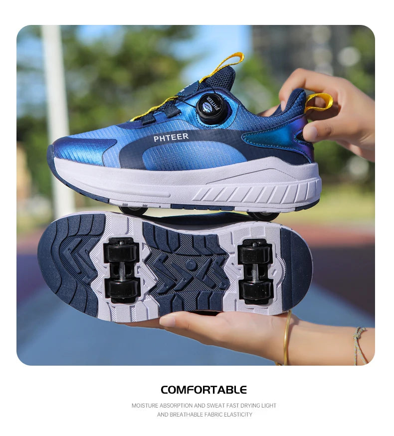 Fashion 4-wheel roller skates sneakers for students children outdoor wheel shoes Multifunctional sports shoes kids_shoes