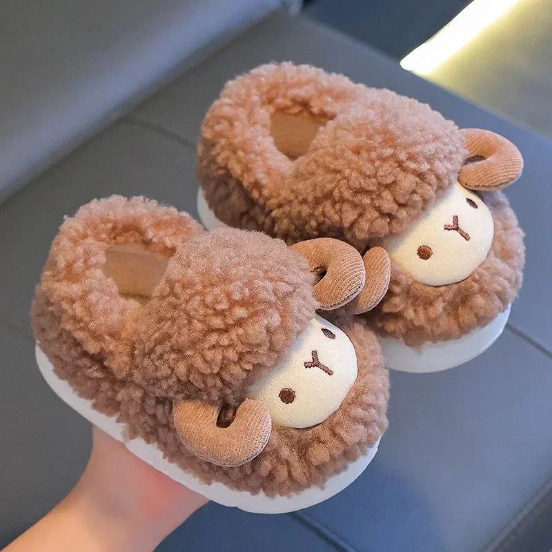 Winter Children Cotton Slippers Boys Girls Warm Anti Slip Home Slipper Fashion Cute Cartoon Alpaca Kids Parent-Child Plush Shoes kids_shoes