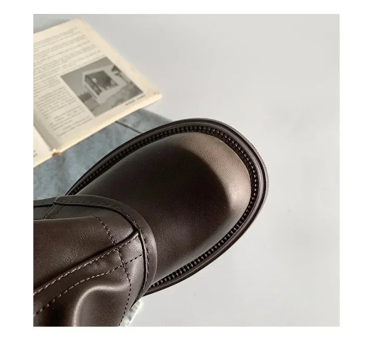 Winter Women Biker Boots Fashion Belt Buckle Ladies Elegant Platform Long Pipe Booties Casual Women's Knee High Booties2025 boots_platform