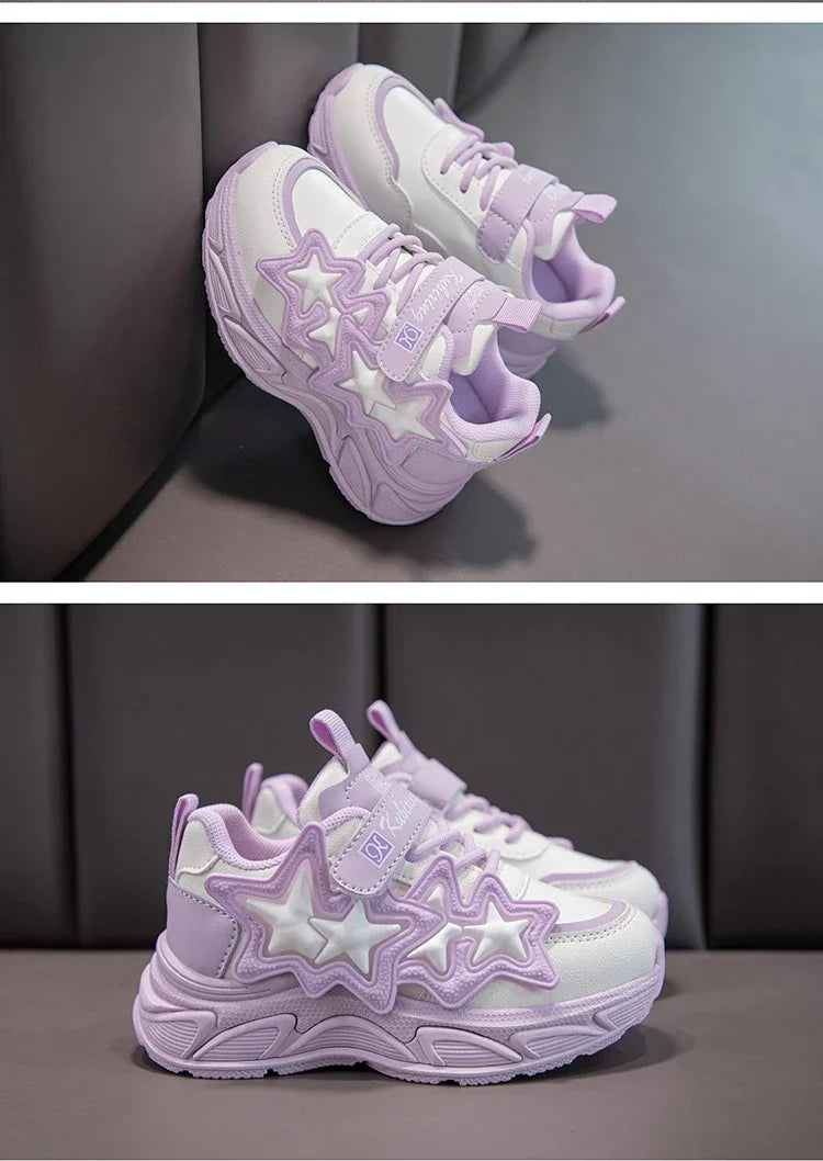 Children Casual Shoes for Girls Fashion Classic with Stars Girls Sports Running Sneakers Breathable PU + Rubber Anti-skid Soft kids_shoes