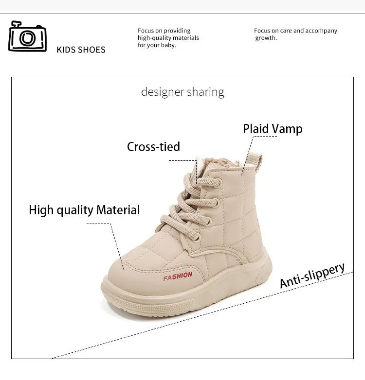 Winter Elegant Children Snow Boots Boys Girls Soft Warm Short Boot with Thick Fur Little Kids Cotton Shoes Cute Baby Boot H08104 kids_shoes