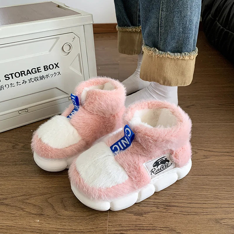 2025 Women's Winter Warm Shoes Plush Lining Indoor Slippers Couples Platform Heel High Top Snow Boots Female Male Home Slipper kids_shoes
