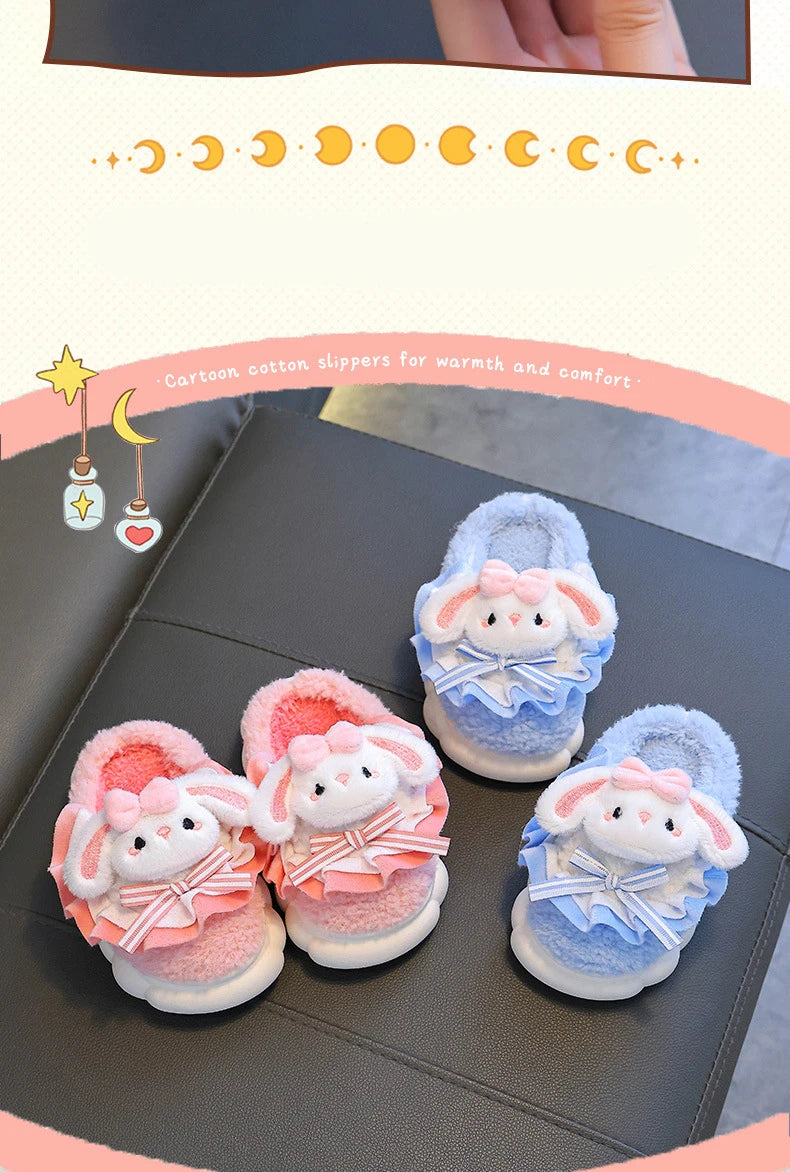 2024 New Winter Children's Cotton Slippers - Cute and Warm Fleece Rabbit Fur Baby's Home Cotton Slippers for Girls kids_shoes
