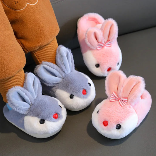 Children Winter Thick Slippers Kids Cotton-padded Shoes Baby Indoor Warm Slippers Girls Cute Cartoon Rabbit Animal Shoes Slides kids_shoes