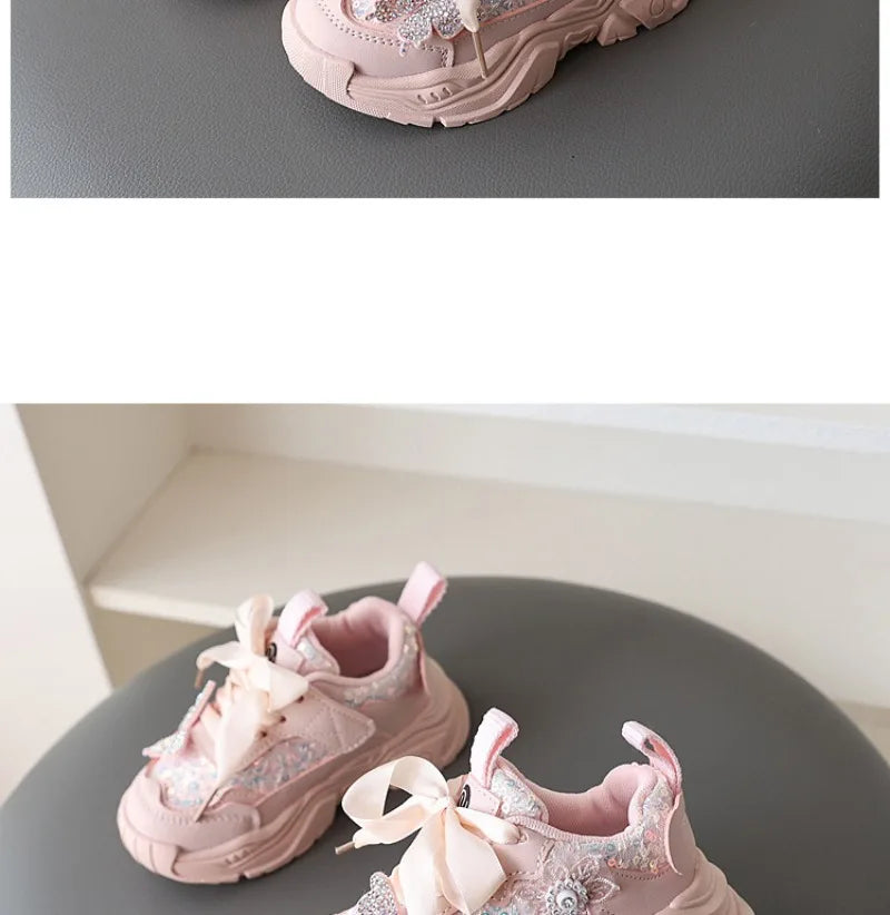 1-6Y New Girls' Sports Shoes Anti Slip Soft Sole Sequin Shinny Butterfly Cute Tennis Running Shoes Princess Shoes for Baby Girls kids_shoes