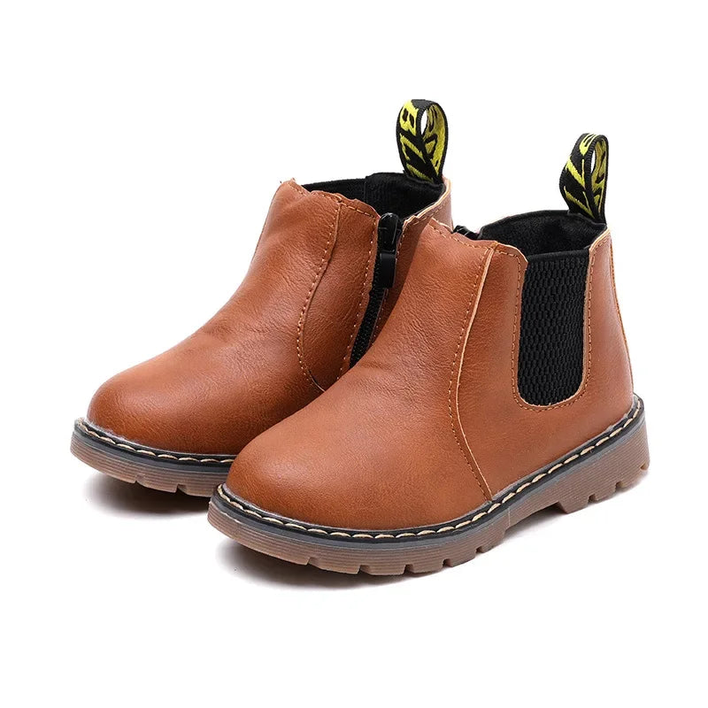 New Kids Fashion Boots for Boys Girls Toddlers Big Children Ankle Boots with Zipper Warm Thick Plush Autumn Winter Chelsea Boots kids_shoes