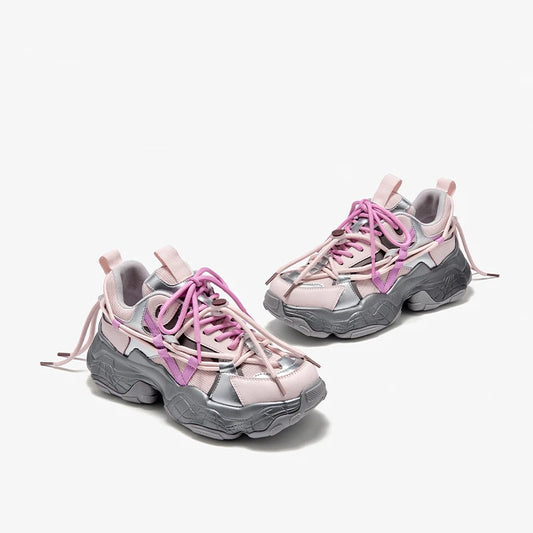 BEAUTODAY Chunky Sneakers Women Mesh Mixed Color Lace Up Trend Autumn Casual Sports Running Thick Heel Shoes Female 29A08 sneakers_platform