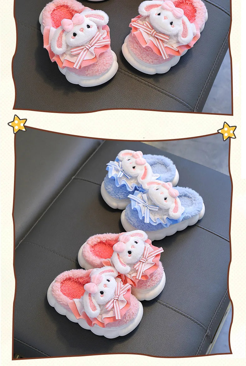 2024 New Winter Children's Cotton Slippers - Cute and Warm Fleece Rabbit Fur Baby's Home Cotton Slippers for Girls kids_shoes
