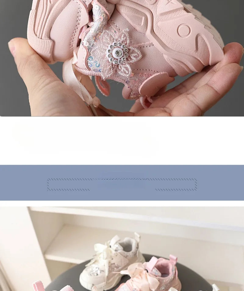 1-6Y New Girls' Sports Shoes Anti Slip Soft Sole Sequin Shinny Butterfly Cute Tennis Running Shoes Princess Shoes for Baby Girls kids_shoes