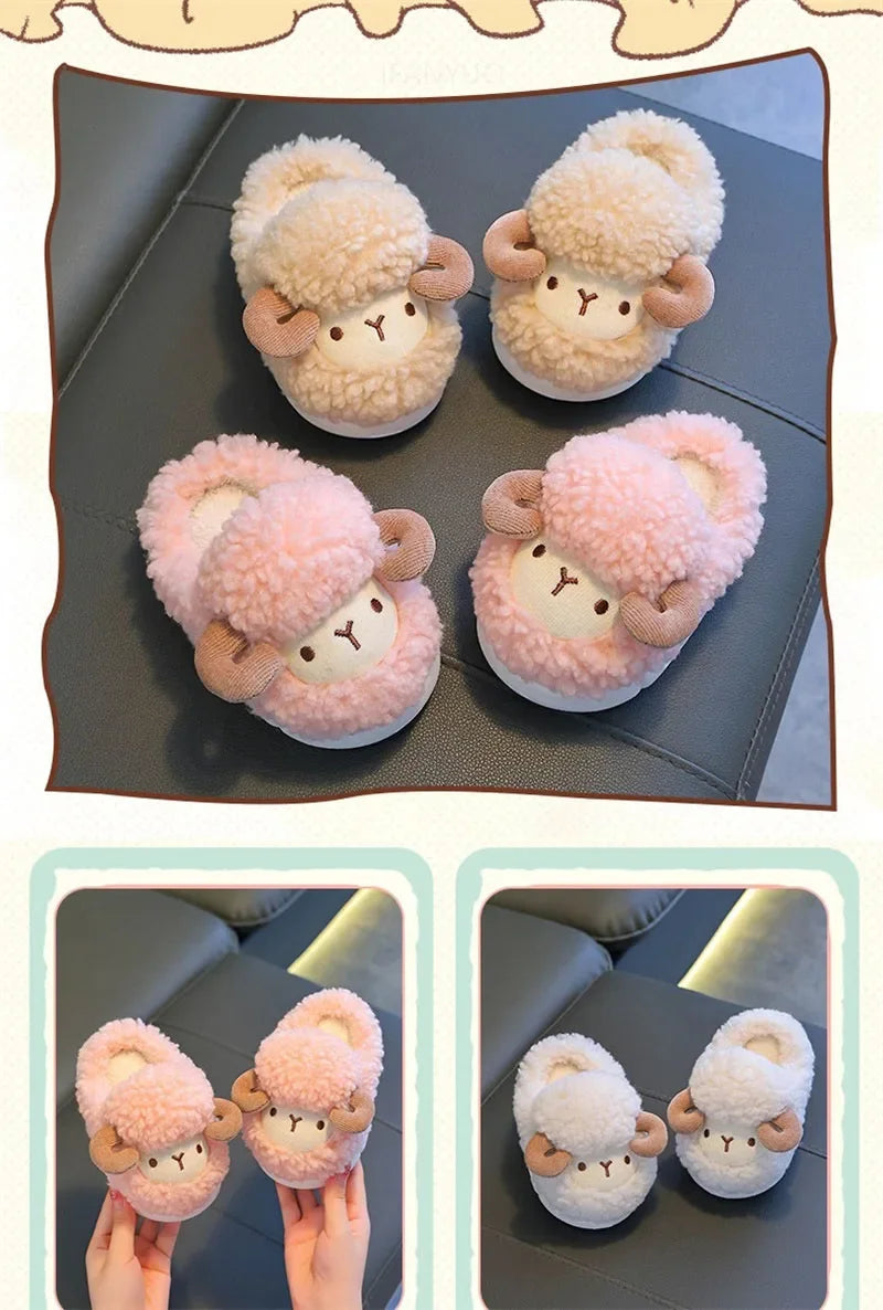 Winter Parent-child Warm Cotton Slippers Plush Children Cotton Boots Cute Cartoon Boys Girls Kids Anti Slip Indoor Home Slippers kids_shoes