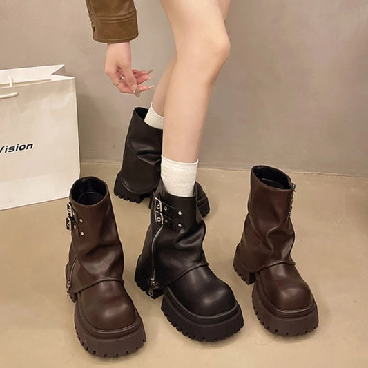 Designer Women Trouser Legs Short Boots Female Platform Thick Bottom Knight Booties Autumn Winter Shoes boots_platform