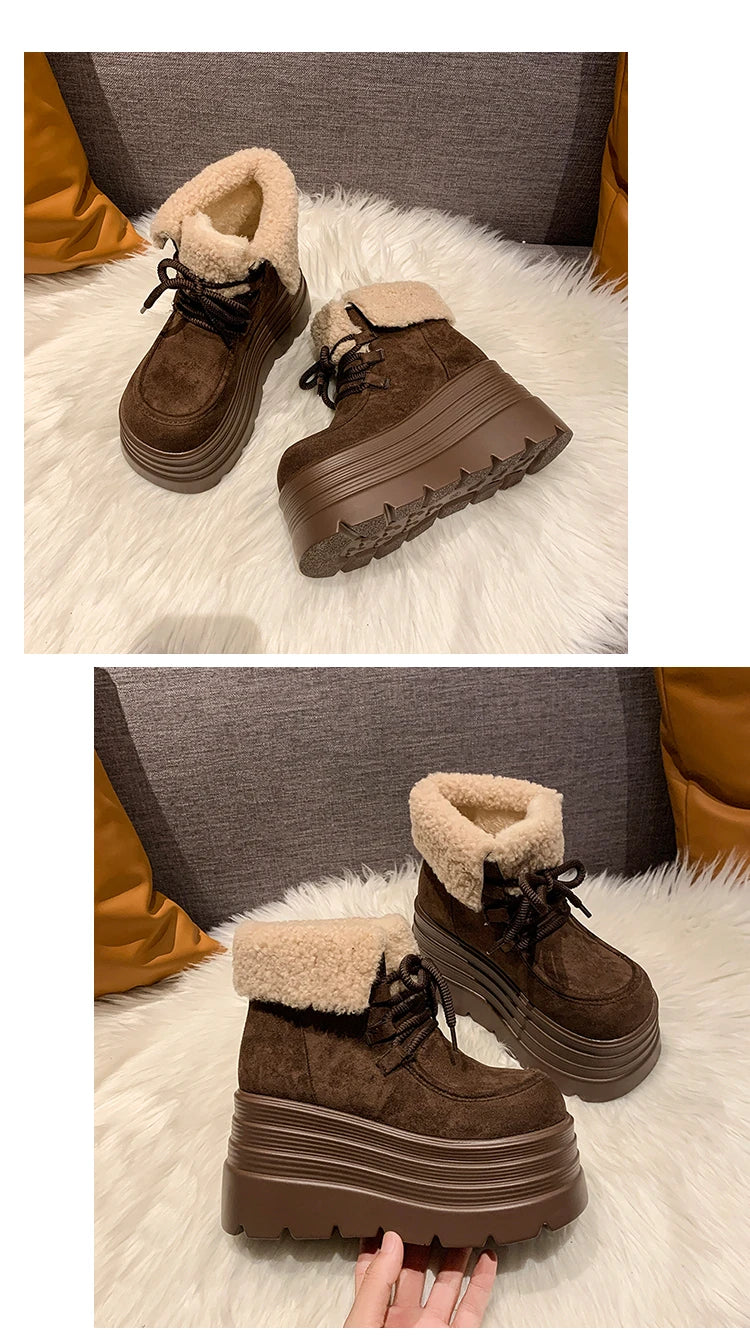 New Women Winter Warm Snow Boots 10CM High Platform Short Booties Designer Suede Leather Cotton Shoes Woman Ankle Botas Mujer boots_platform