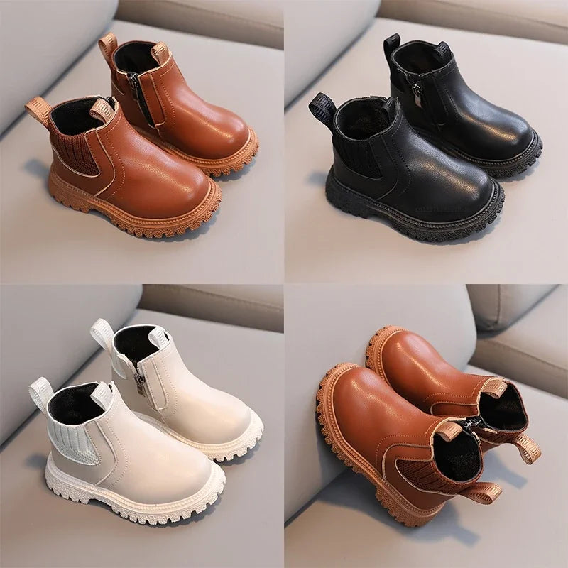 Kids Short Boots Fashion Boys Shoes Autumn Winter Leather Children Boots Non-Slip Toddler Girls Boot Toddler Snow Shoes kids_shoes