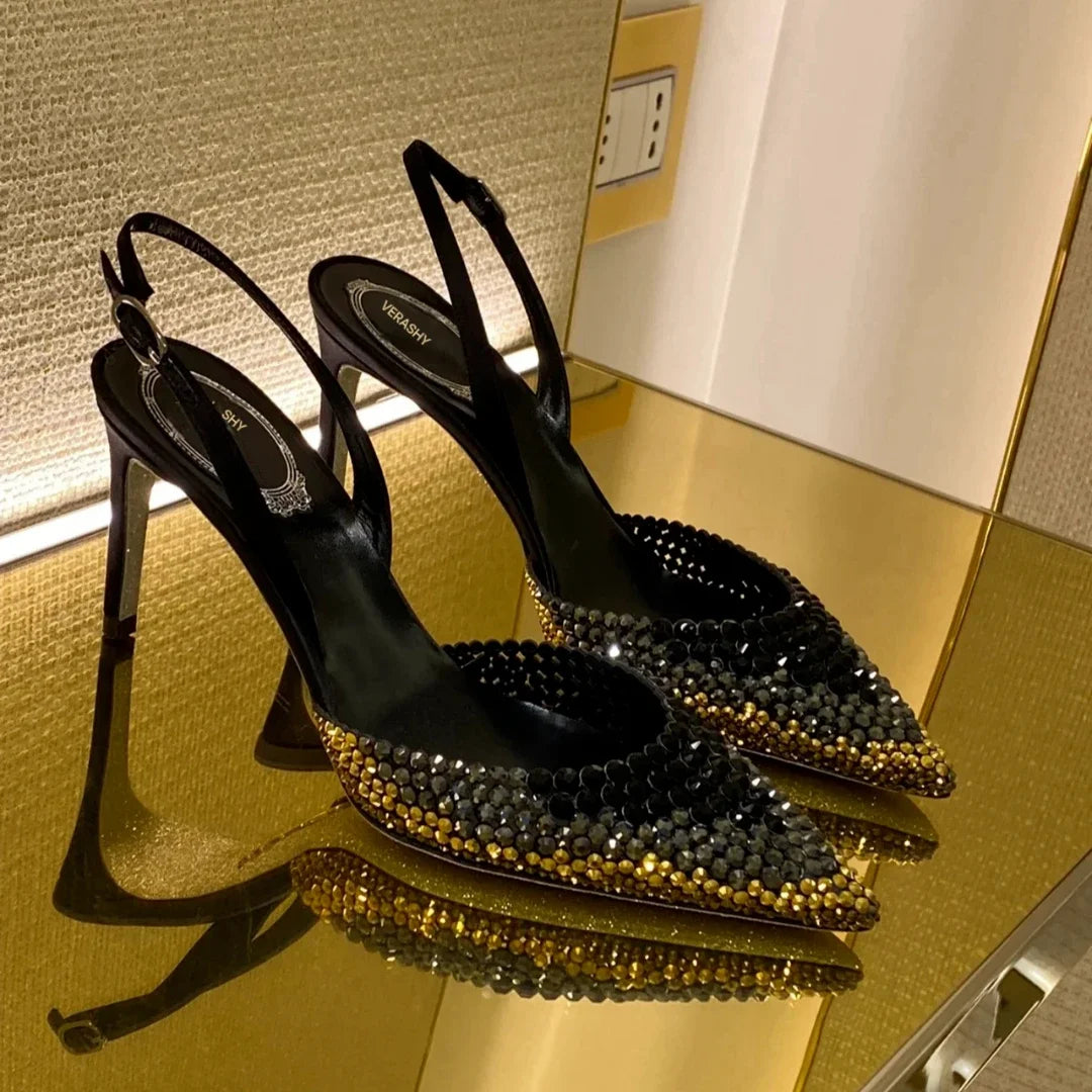 Luxury Rhinestones Gradient Slingbacks Women Pumps Fashion Bling Crystal Banquet Stiletto High Heels Fashion Party Prom Shoes heels_stiletto