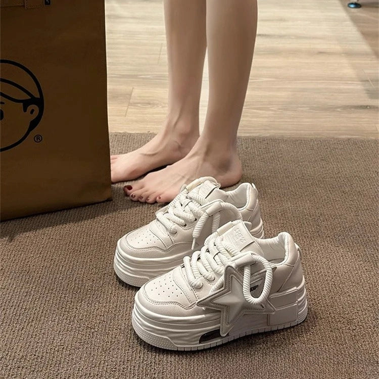 Leather Pink Chunky Sneakers Platform Lace-up Thick Sole Casual Shoes Women 2025 Slip on Fashion Outdoors Walking Shoes sneakers_platform