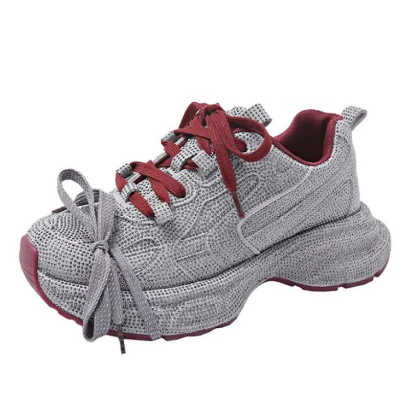 Designer Chunky Sneakers Women Bling Running Shoes Fashion Casual Genuine Leather Breathable Height Increased Flat Platform Shoe sneakers_platform