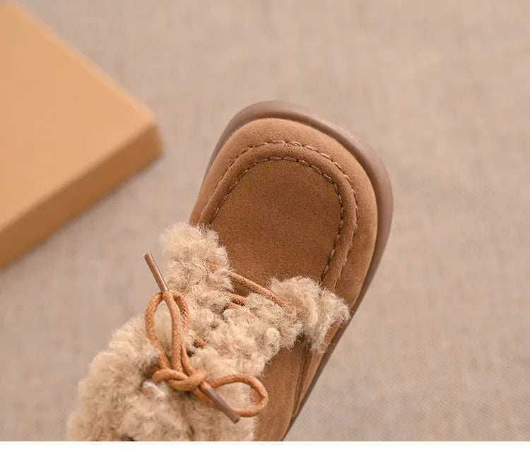 Children Thick Sole Suede Snow Boots Girls Casual Warm Anti-slip Winter Cotton Shoes Casual Outdoor Fashion Flat Footwear H11103