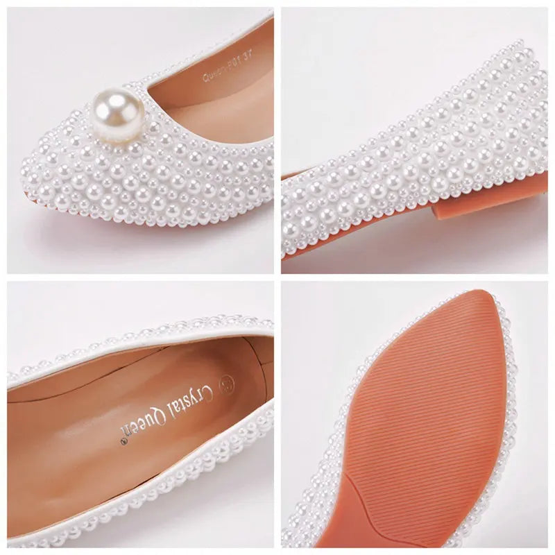 11cm Pearl Wedding Shoes Thin Heel Pointed Single Shoe Large Size Women's Shoes Bride Shoes Dinner Women's Pumps heels_bridal