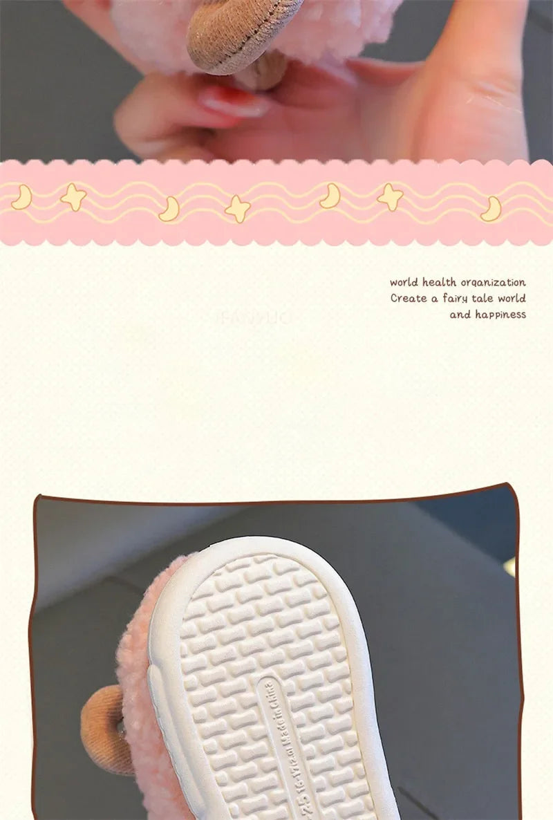 Winter Children Cotton Slippers Boys Girls Warm Anti Slip Home Slipper Fashion Cute Cartoon Alpaca Kids Parent-Child Plush Shoes kids_shoes