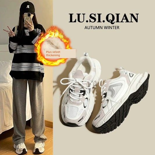Internet Celebrity Autumn and Winter Fleece-Lined Platform Casual Daddy Shoes sneakers_platform