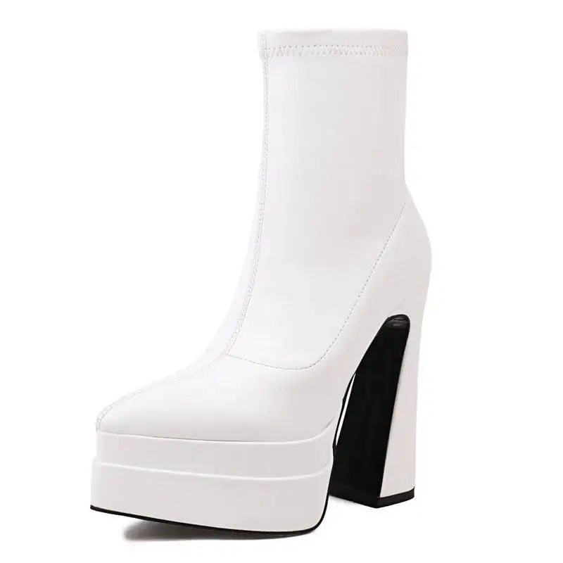 REAVE CAT Ladies Boots 15cm Shaft Stretchy Pointed Toe High Heel 6 inch Platform 5cm Big Size 46 Party boots_platform