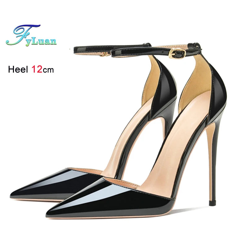 6cm 8cm 10cm 12cm Patent Leather Women Ankle Strap Pumps Pointed Toe Sexy High Heel Shoes Customize 33-46 Stiletto Talon Femme heels_stiletto
