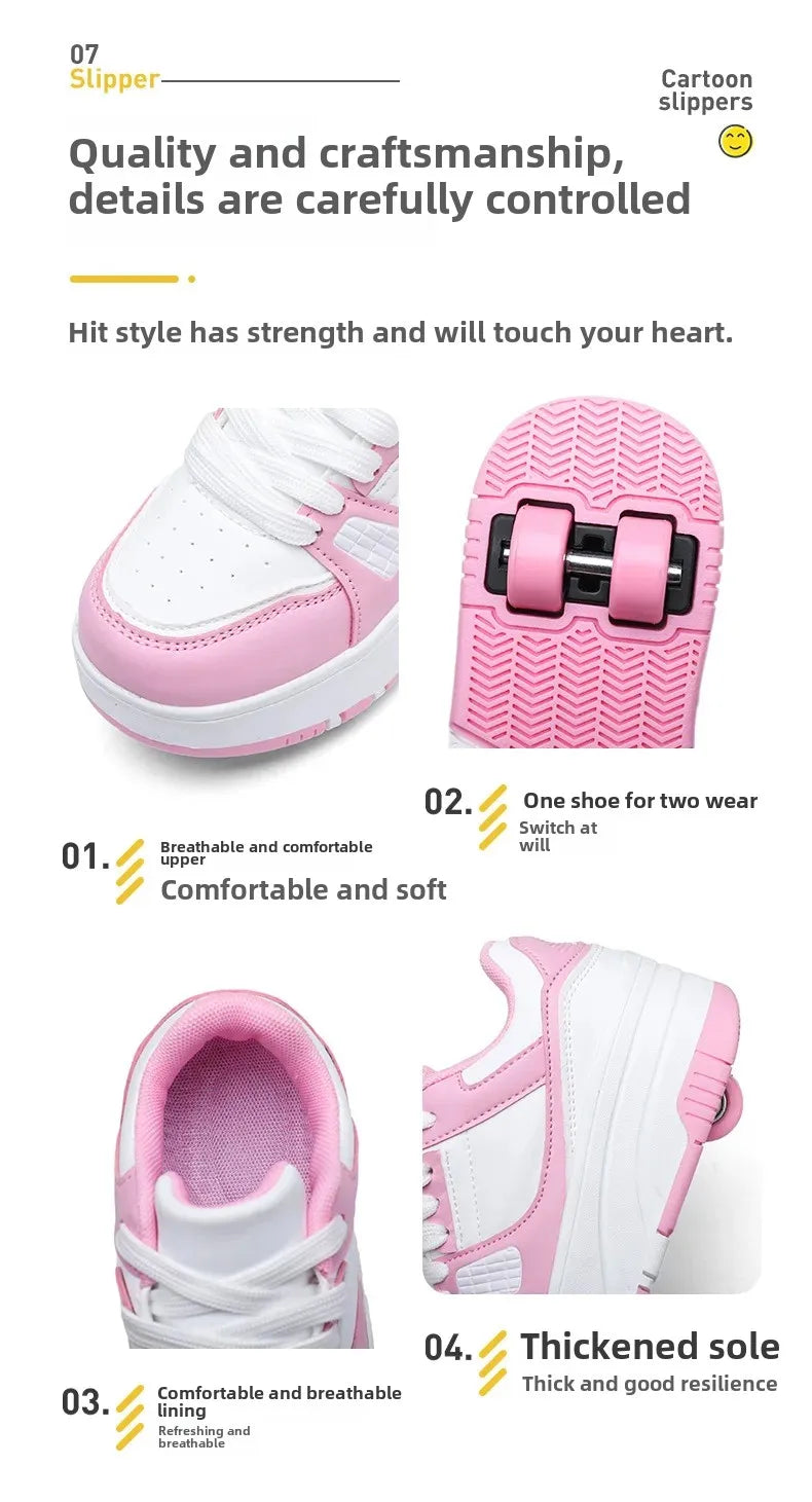 Ultra-Light Four-Wheel Skating Shoes for Students And Children Removable Unisex Wheelled Walking Shoes Sports And Entertainment kids_shoes