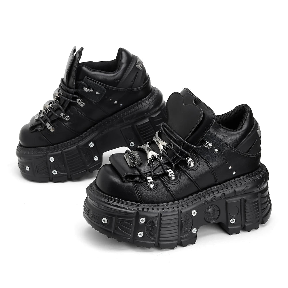2025  Woman Sneakers New Punk Style Women Shoes Gothic Ankle Rock Boots Lace-up Heel Height Platform Shoes Woman Metal Decor sneakers_platform
