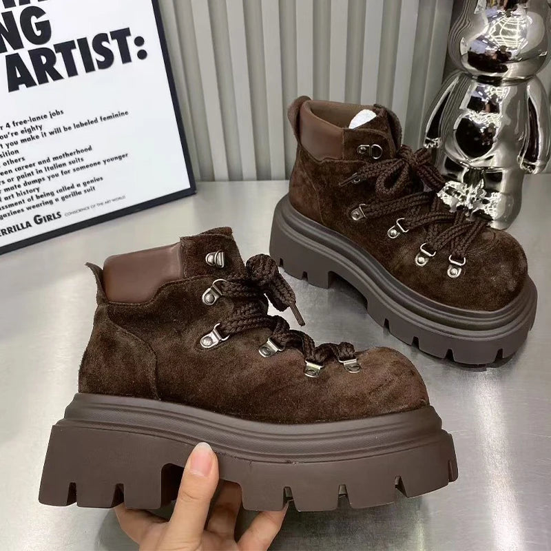 Flats Ankle Boots for Women Platform Designer Shoes Lace Up Fashion Winter Snow Boots 2025 New Suede Cozy Chelsea Botas De Mujer boots_platform