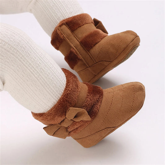Baby Girls Winter Snow Boots Cute Bowknot Fuzzy Crib Shoes Footwear Infant Warm Infant First Walker Shoes with Non-Skid Soles kids_shoes