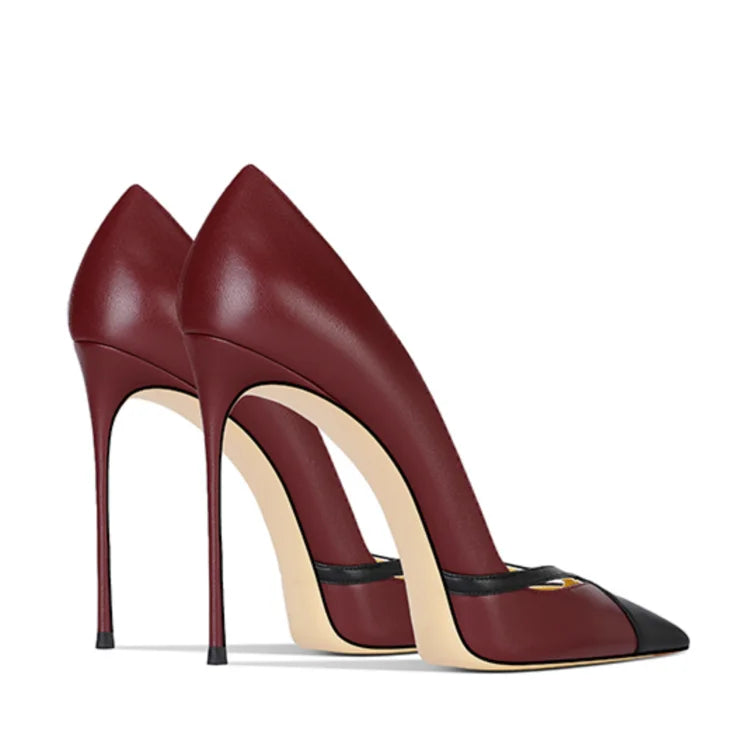 White Matte Leather High Heels Patchwork Pointed Toe Shallow Stilettos Pumps Slip-on Banquet Shoes heels_stiletto