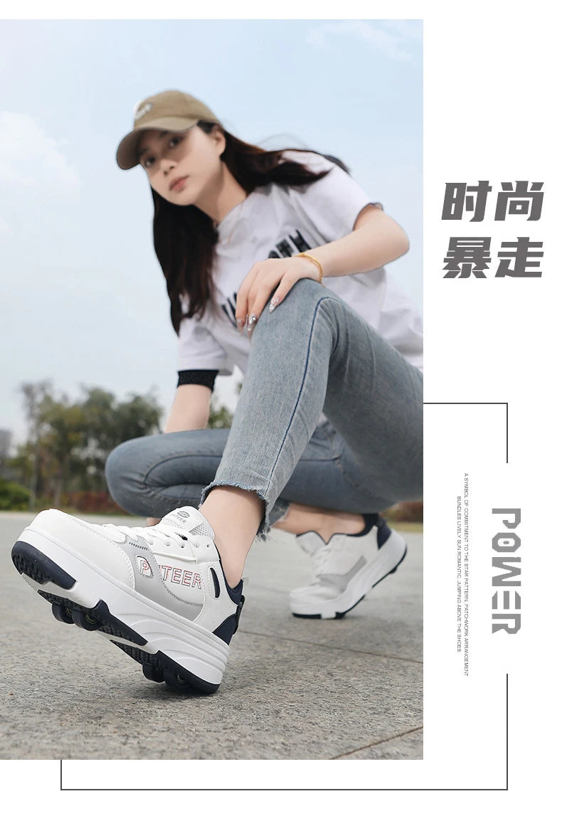 Fashion Double Row 4-Wheel Skates Roller Shoes with Wheels Dual-Purpose Roller Sneakers for children and adults kids_shoes