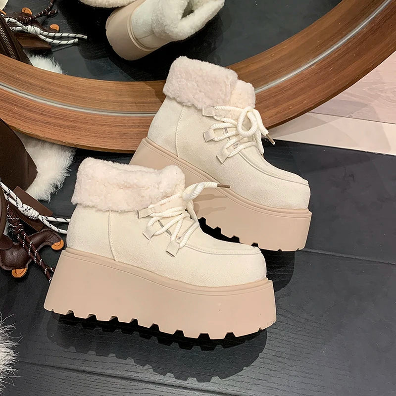 Winter Chunky Platform Heels Women Fur Snow Boots Keep Warm Height Increase Warm Cotton Short Booties Shoes Zapatos Mujer boots_platform