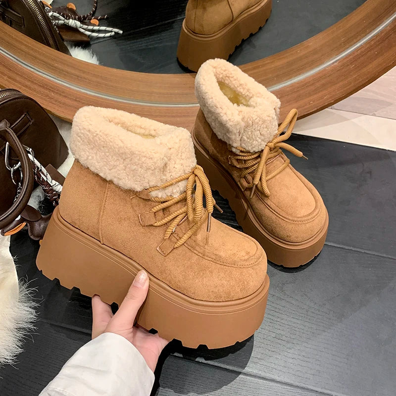 Winter Chunky Platform Heels Women Fur Snow Boots Keep Warm Height Increase Warm Cotton Short Booties Shoes Zapatos Mujer boots_platform