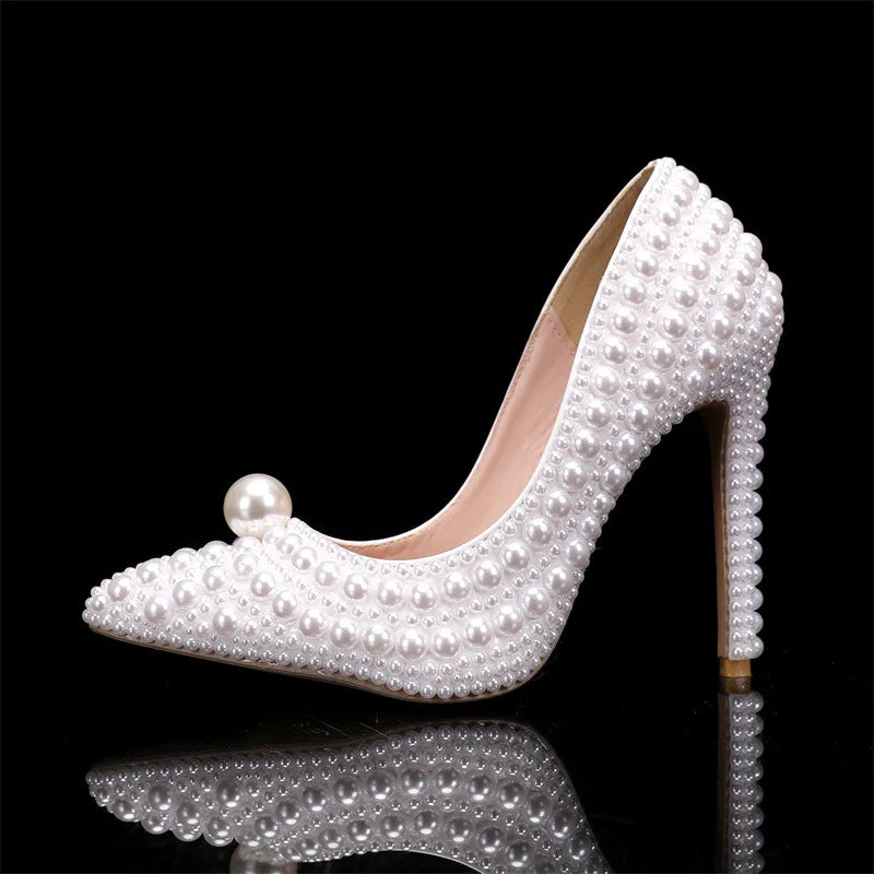 Luxury All perals Decoration White Women Pumps Fashion Spring Autumn Elegant 11CM Thin High heels Wedding Bridal Prom Shoes heels_bridal