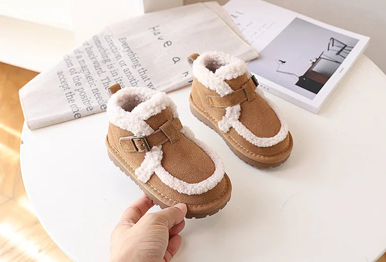 Children's Snow Boots For Girls Leather Warm Plush Fashion Non-slip Toddler Kids Boys Boots EU 21-30 kids_shoes
