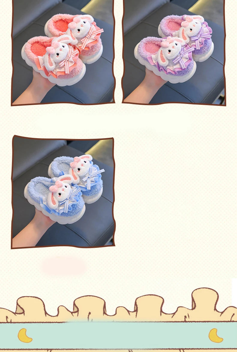 2024 New Winter Children's Cotton Slippers - Cute and Warm Fleece Rabbit Fur Baby's Home Cotton Slippers for Girls kids_shoes