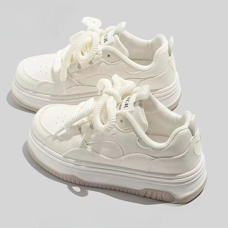 Round-toe Lace-up Casual White Thick-soled Vulcanized Shoes Seasonal New Comfortable Flat-soled Fashion Sneakers sneakers_women