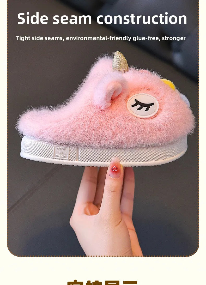 2025 New Winter Kids Plush Slippers Cartoon  Children's Indoor Slides Non-Slip Soft Mule Girls Boys Warm House Cotton Shoes kids_shoes