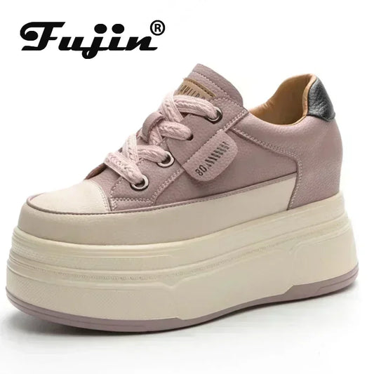 Fujin 9cm Cow Suede Genuine Leather Women Vulcanized Shoes Platform Wedge Skate Boarding High Brand Heels Casual Summer Shoes sneakers_platform